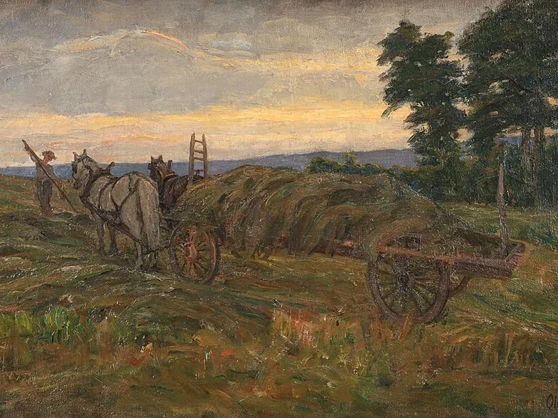 1847-Olive Turney - Raccolta del fieno al crepuscolo
